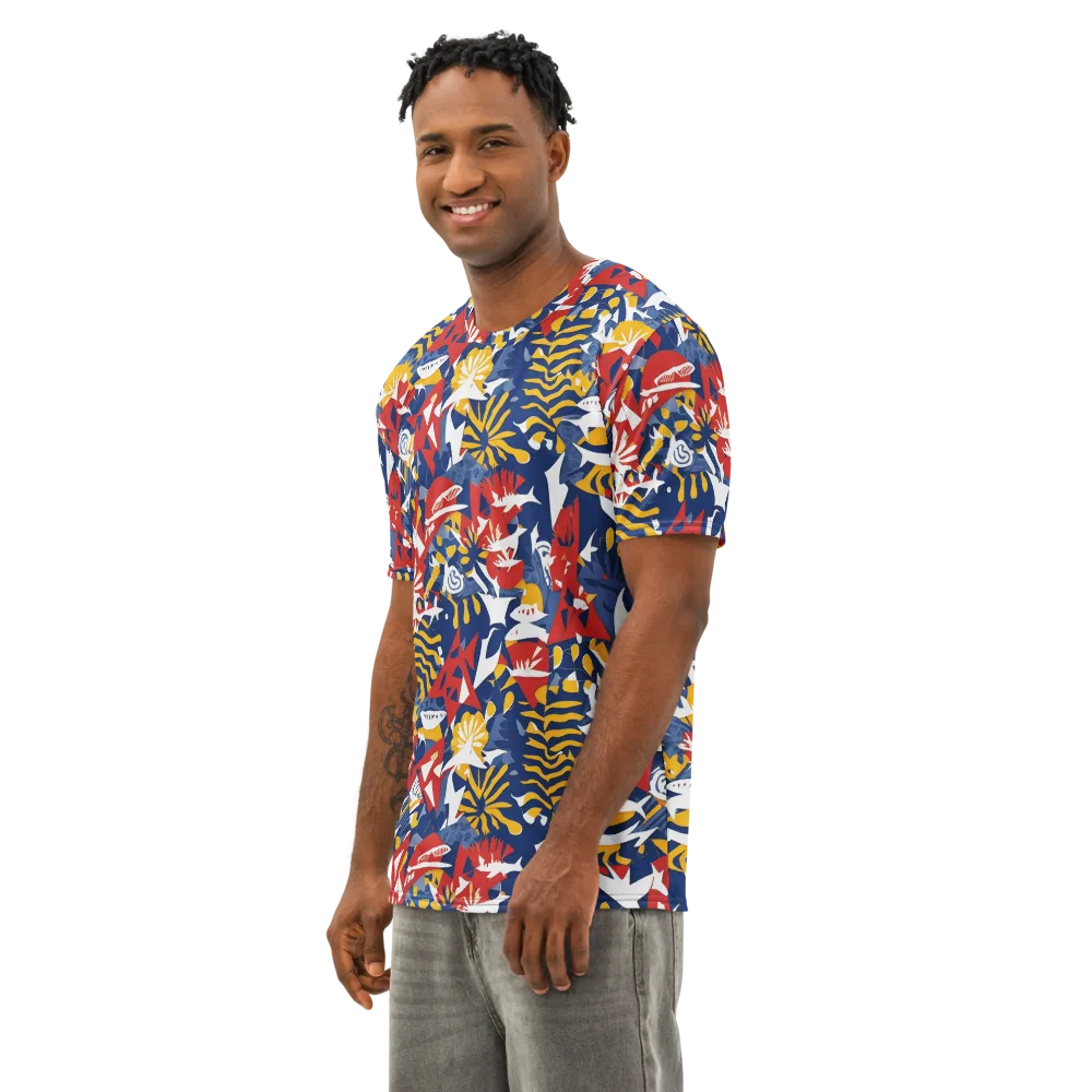 Marigold Riot on Men's Cotton Crew Neck T-Shirt — Left Front