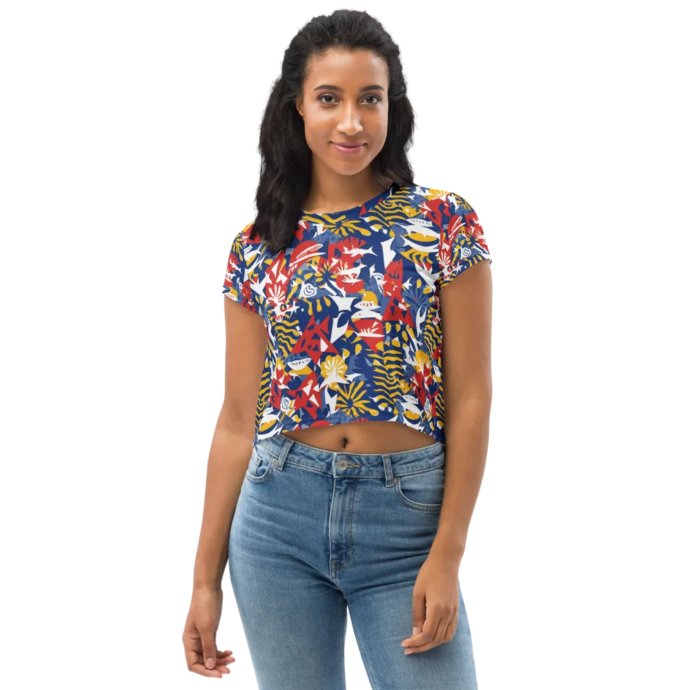 Marigold Riot on Crop Tee — Front