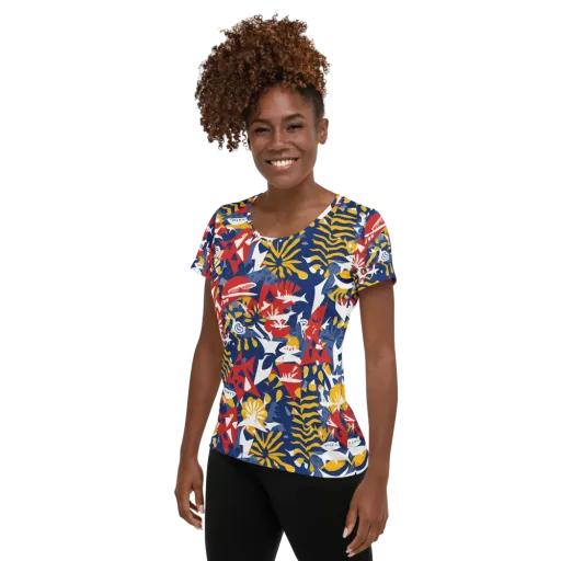 Marigold Riot on a Women's Athletic T-Shirt