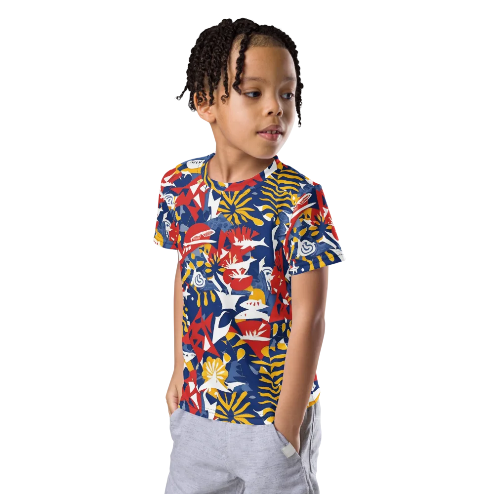 Marigold Riot on Kids Crew Neck T-Shirt — Left Front
