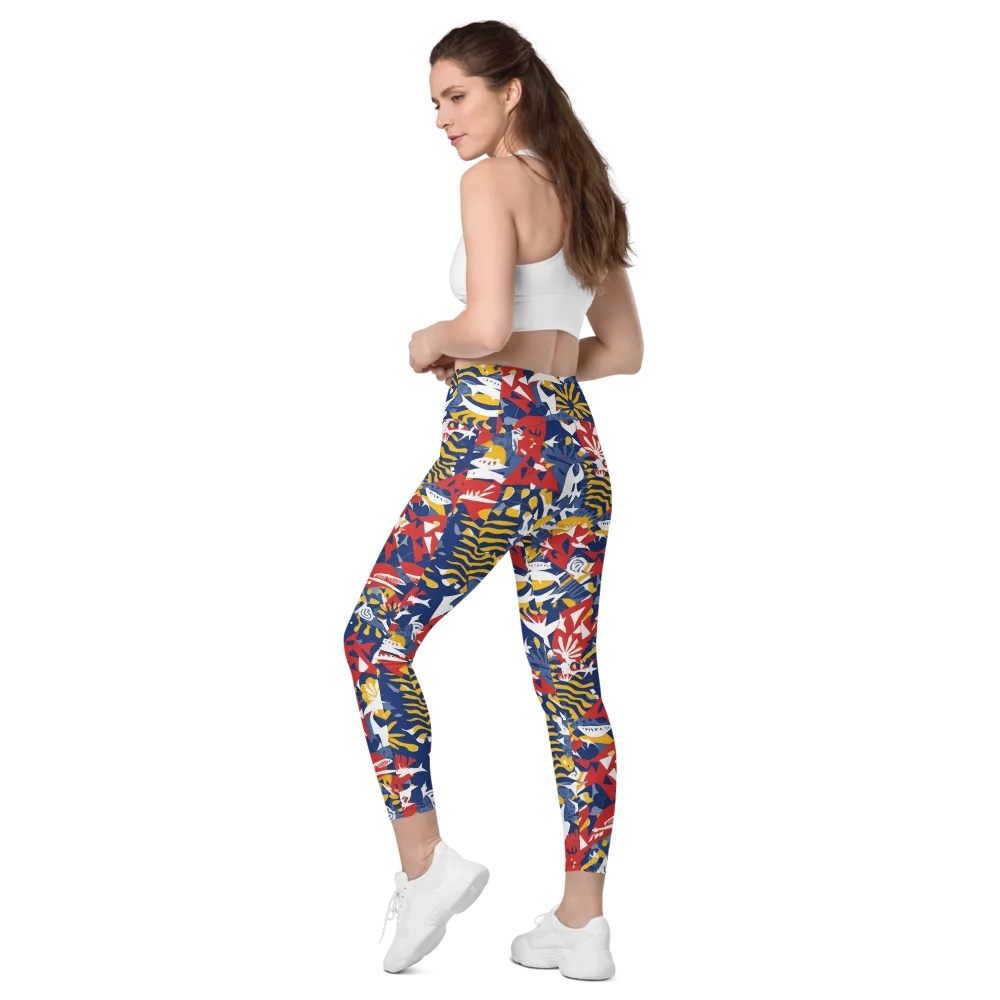 Marigold Riot on Leggings with Pockets — Left Back