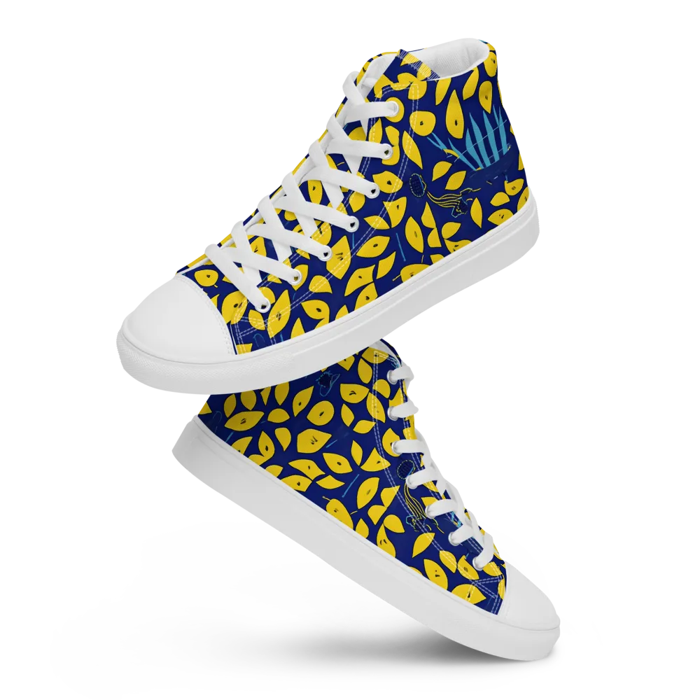 Midnight Lemon on Men's High Top Canvas Shoes — Front