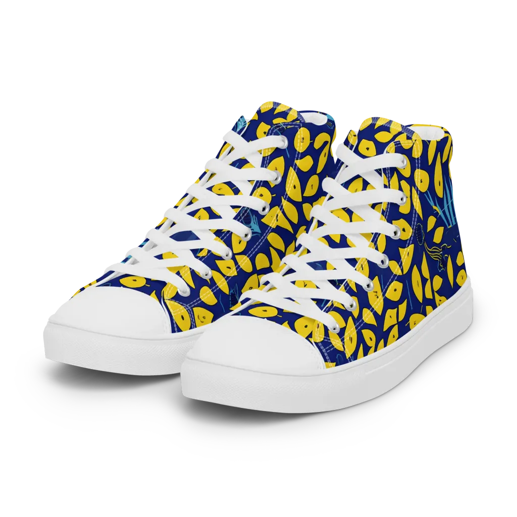 Midnight Lemon on Women's High Top Canvas Shoes — Left Front