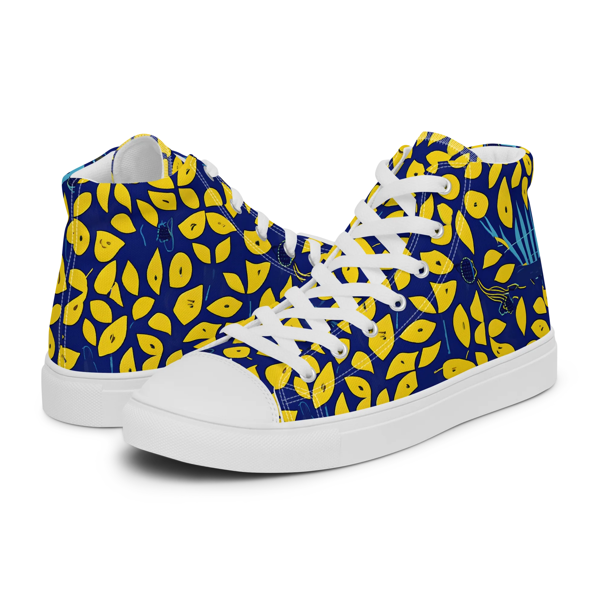 Midnight Lemon on Women's High Top Canvas Shoes — Left