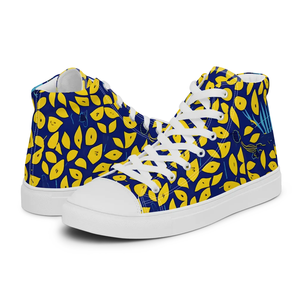 Midnight Lemon on Women's High Top Canvas Shoes — Left