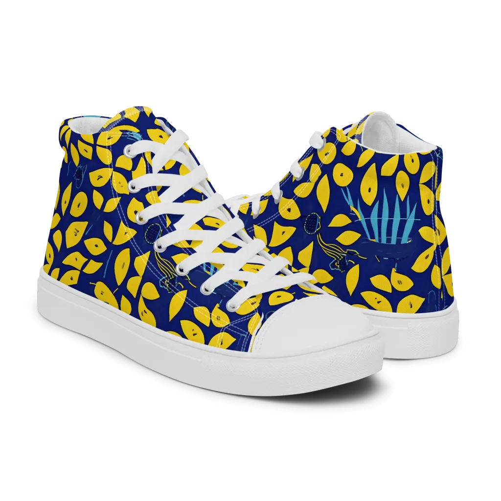 Midnight Lemon on Women's High Top Canvas Shoes — Right