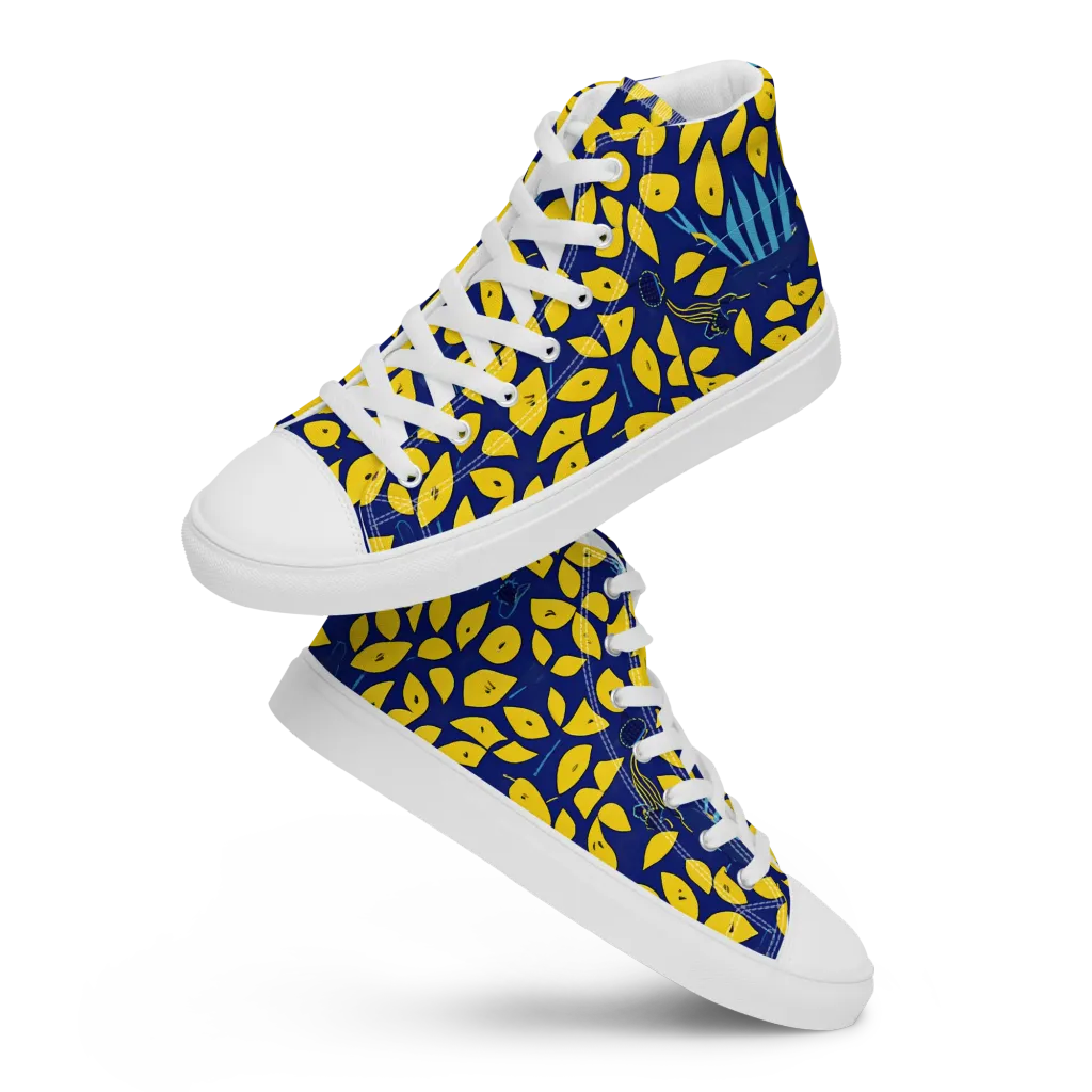 Midnight Lemon on Women's High Top Canvas Shoes — Front
