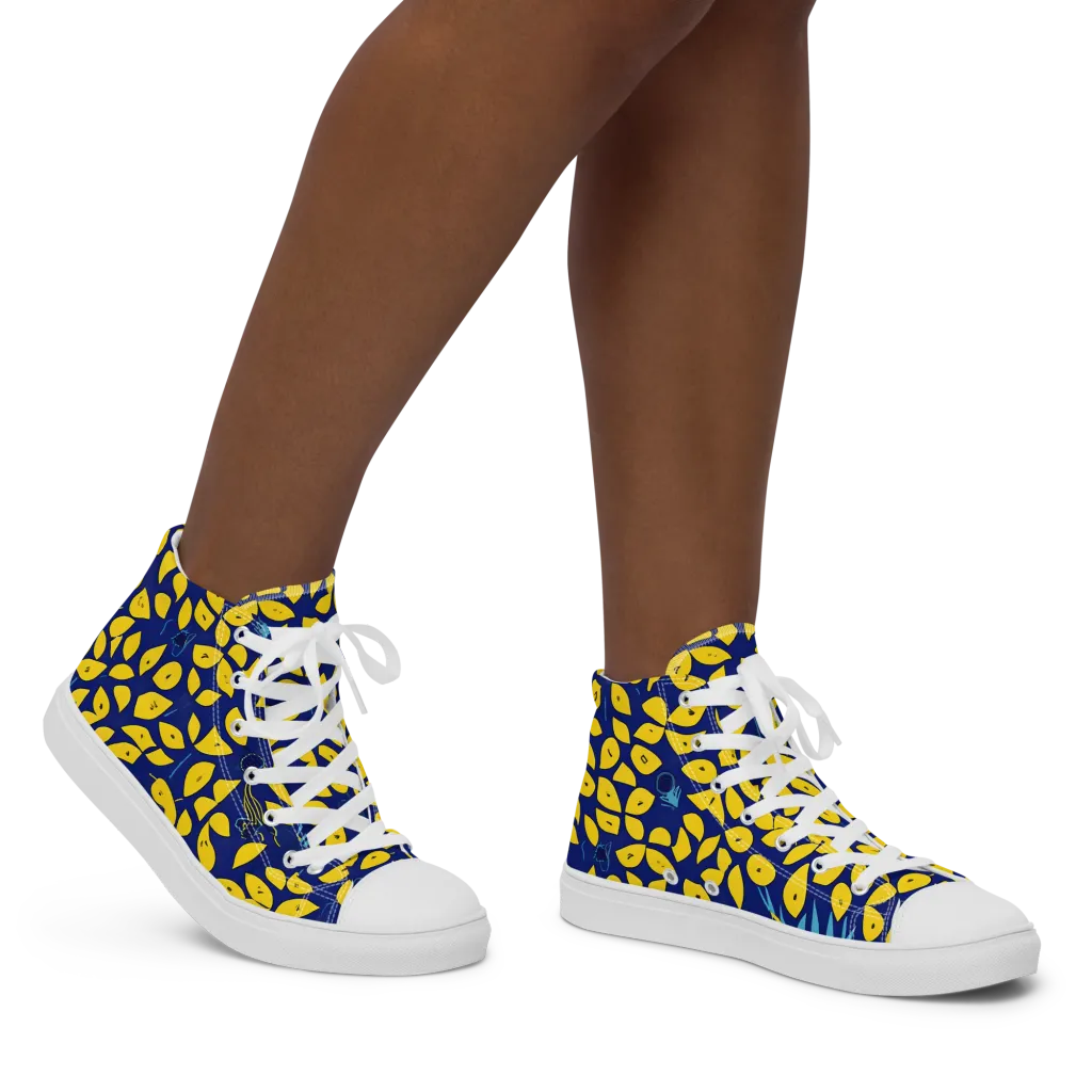 Midnight Lemon on Women's High Top Canvas Shoes — Right