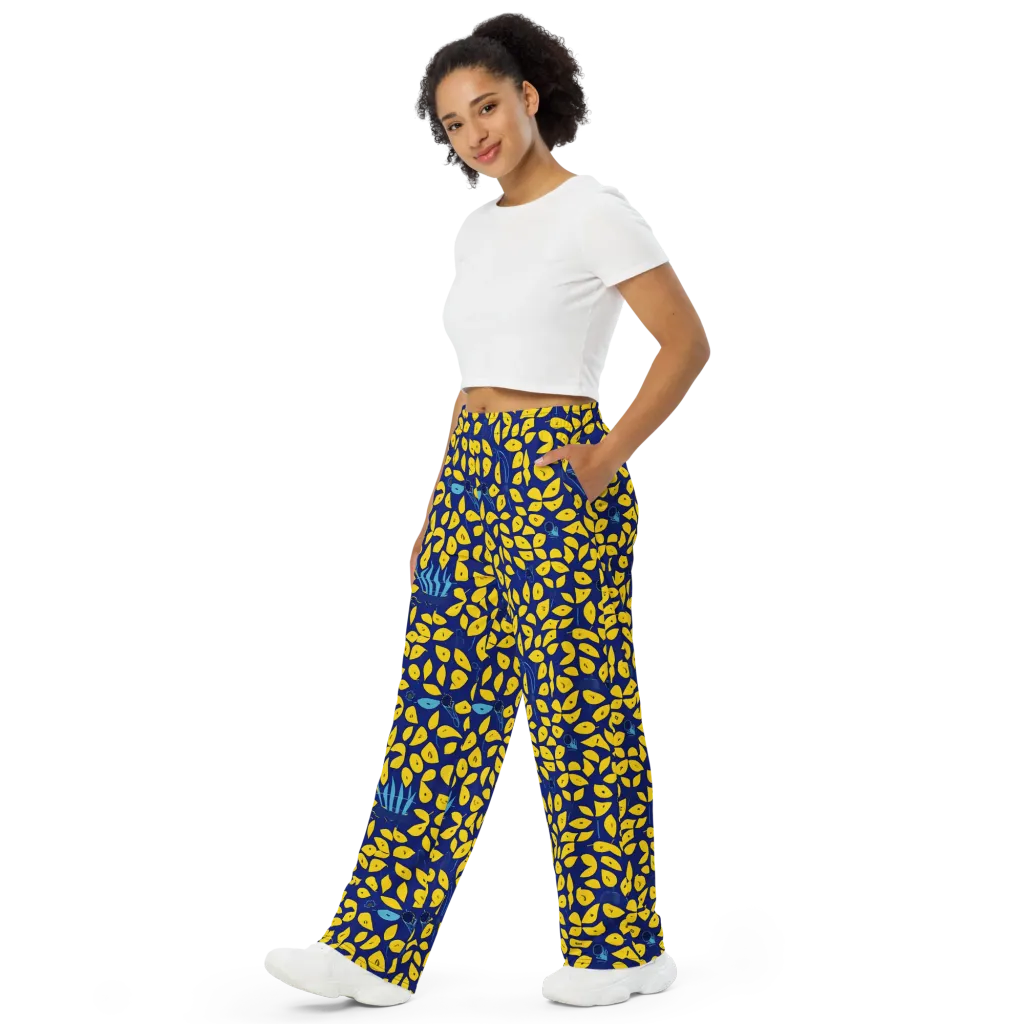 Midnight Lemon on Wide-Leg Pants — Left Front