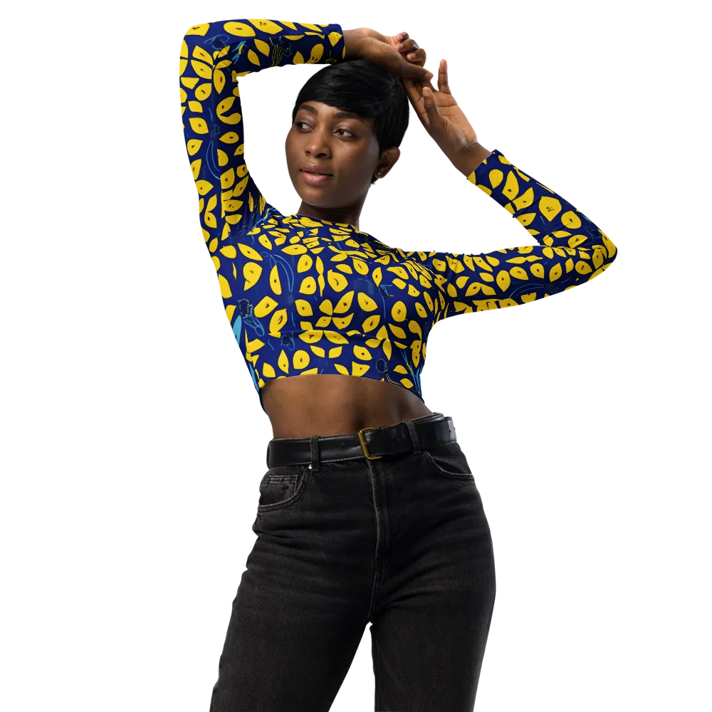 Midnight Lemon on Long Sleeve Crop Top — Front