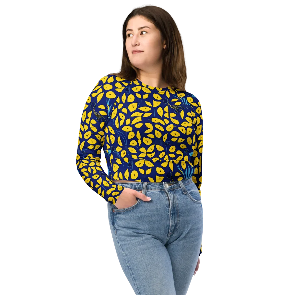 Midnight Lemon on Long Sleeve Crop Top — Front