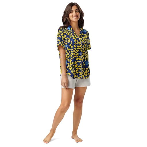 Midnight Lemon on a Women's Short Sleeve Pajama Top