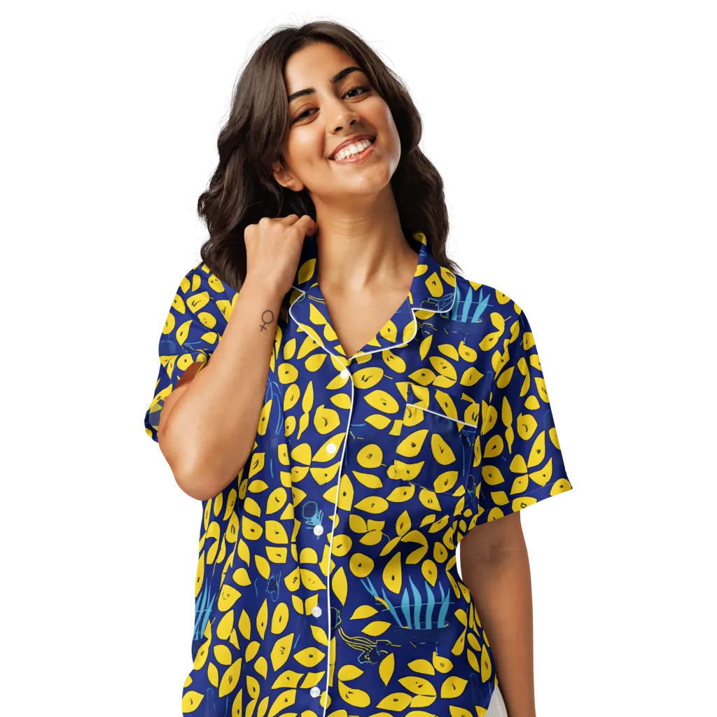Midnight Lemon on Women's Short Sleeve Pajama Top — Front
