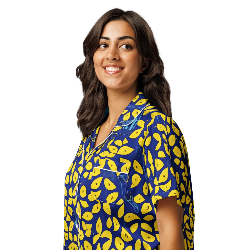 Midnight Lemon on Women's Short Sleeve Pajama Top — Left Front