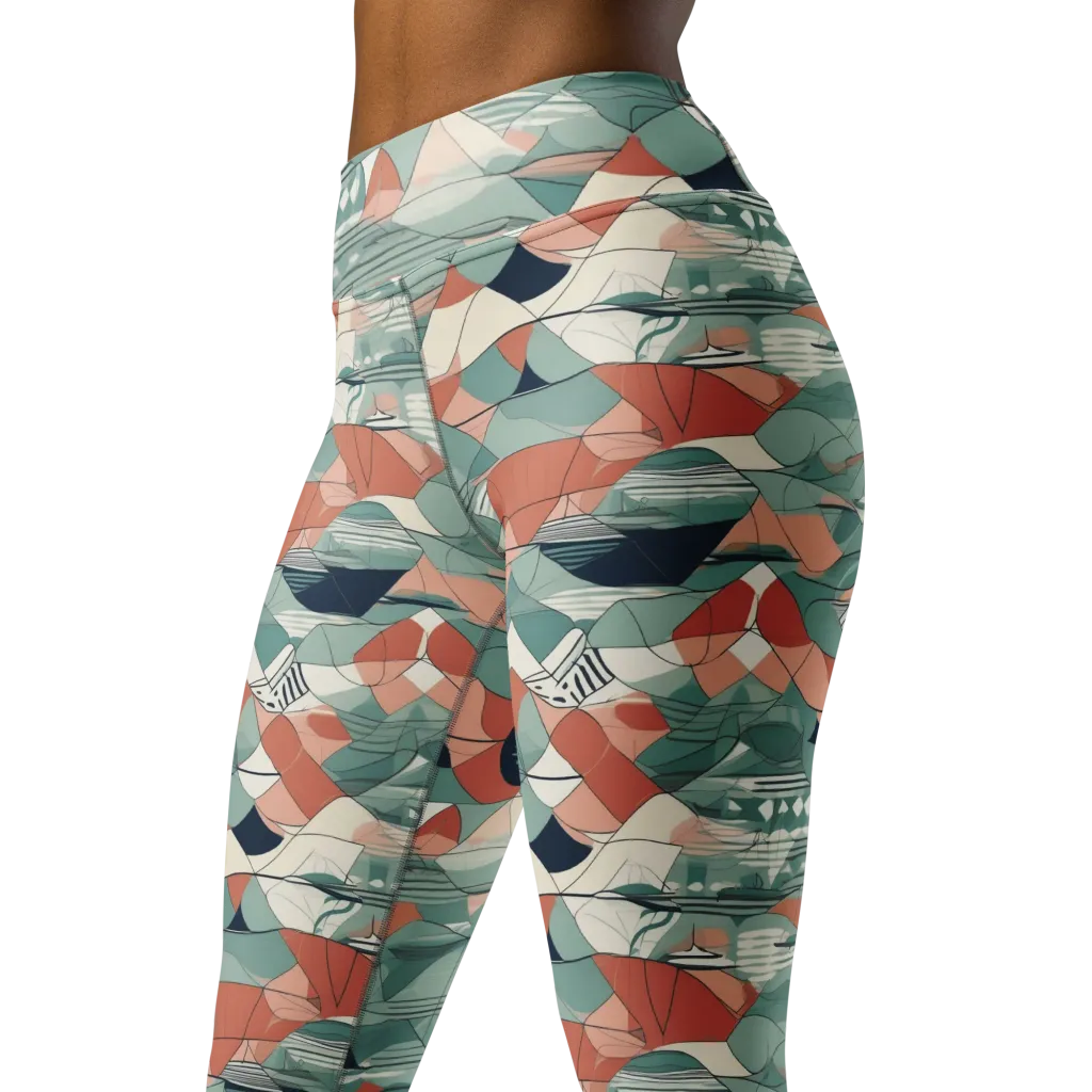 Sage Frequency on Yoga Leggings — Left Front