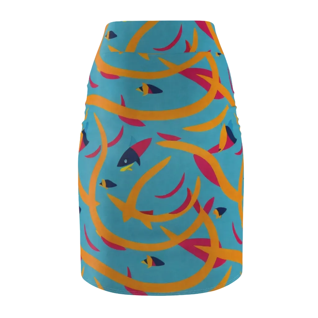 Sunlit Shoal on Pencil Skirt — Back