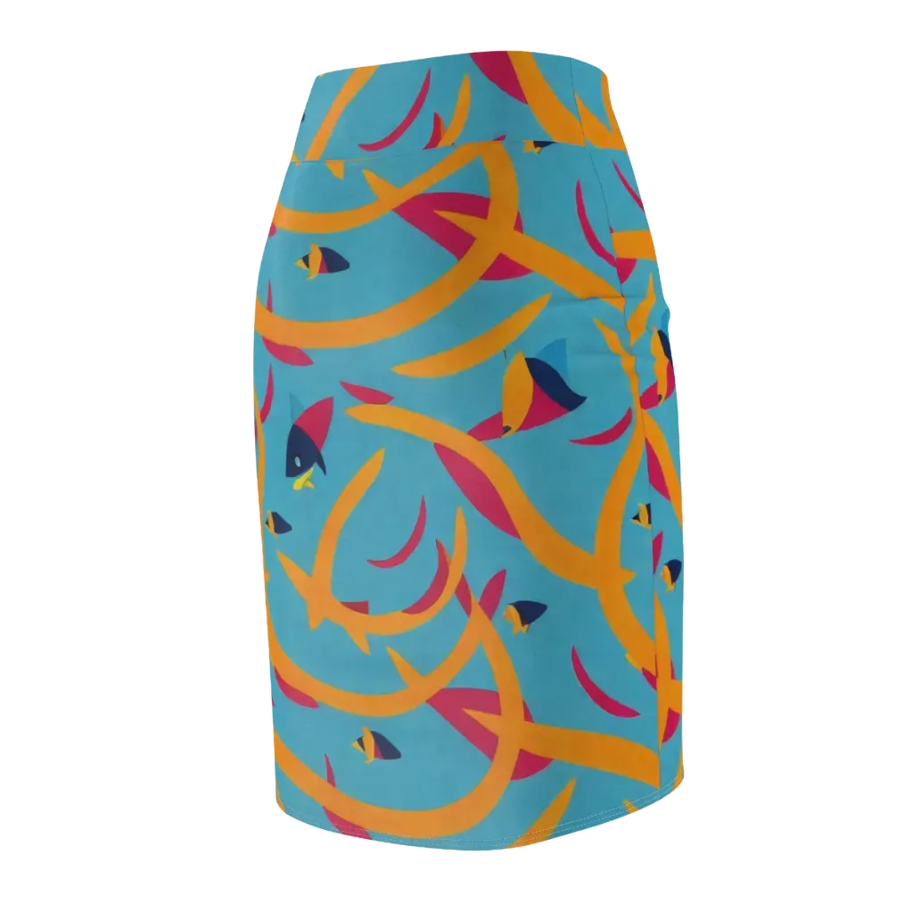 Sunlit Shoal on Pencil Skirt — Back Side
