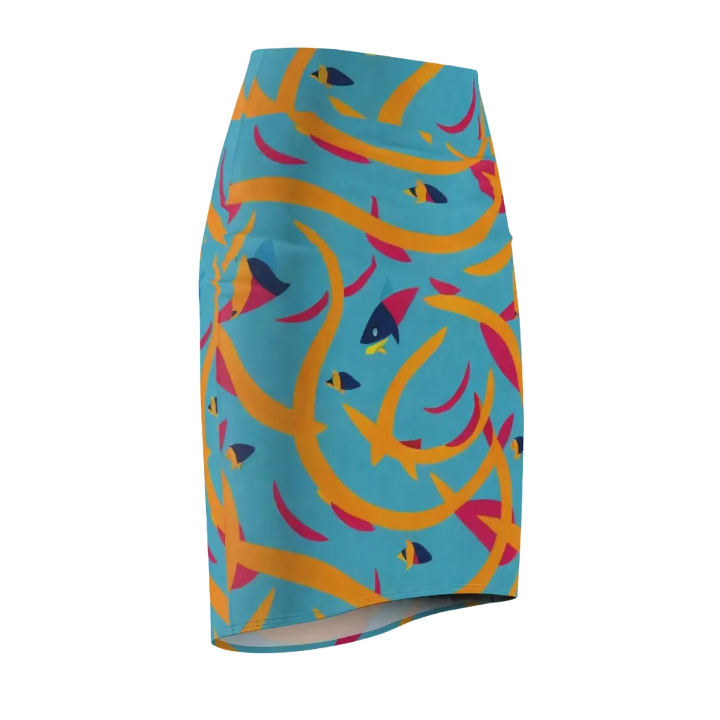 Sunlit Shoal on Pencil Skirt — Front Side