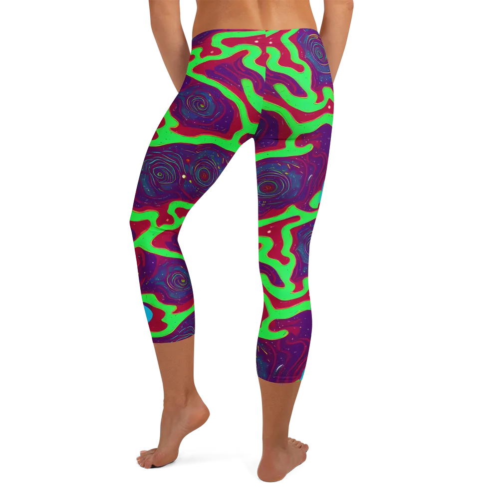 Neon Rose Riot on Capri Leggings — Back