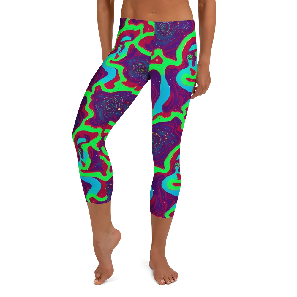 Neon Rose Riot on Capri Leggings — Front