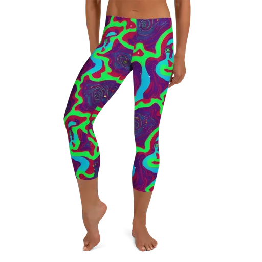 Neon Rose Riot on a Capri Leggings