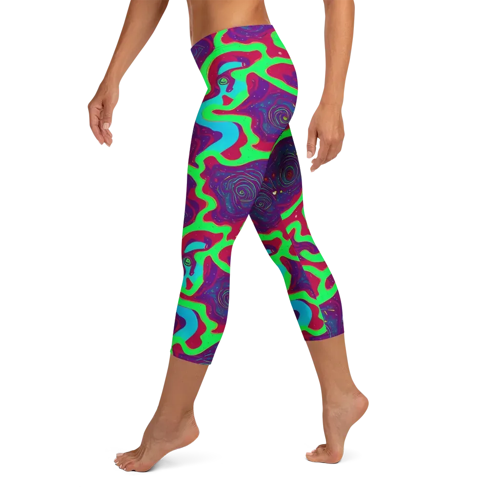 Neon Rose Riot on Capri Leggings — Left