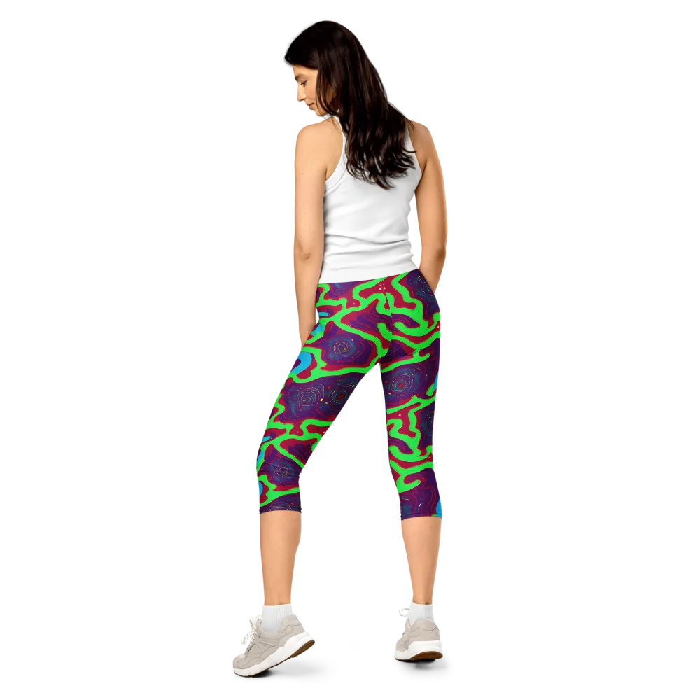 Neon Rose Riot on Capri Leggings — Back