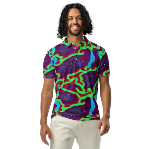 Neon Rose Riot on a Men's Slim Fit Polo Shirt
