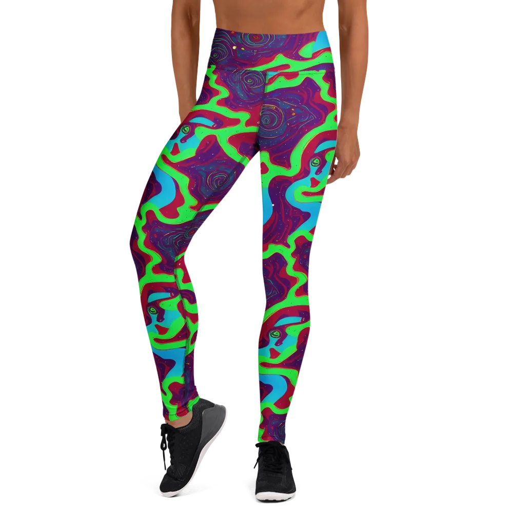 Neon Rose Riot on Yoga Leggings — Front