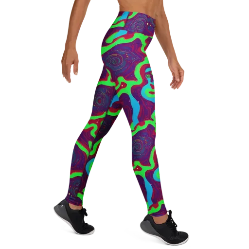 Neon Rose Riot on a Yoga Leggings