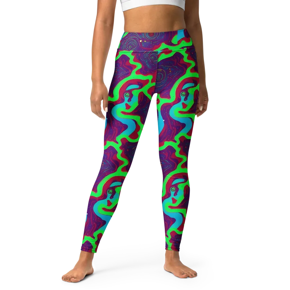 Neon Rose Riot on Yoga Leggings — Front