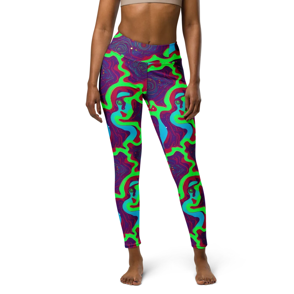 Neon Rose Riot on Yoga Leggings — Front