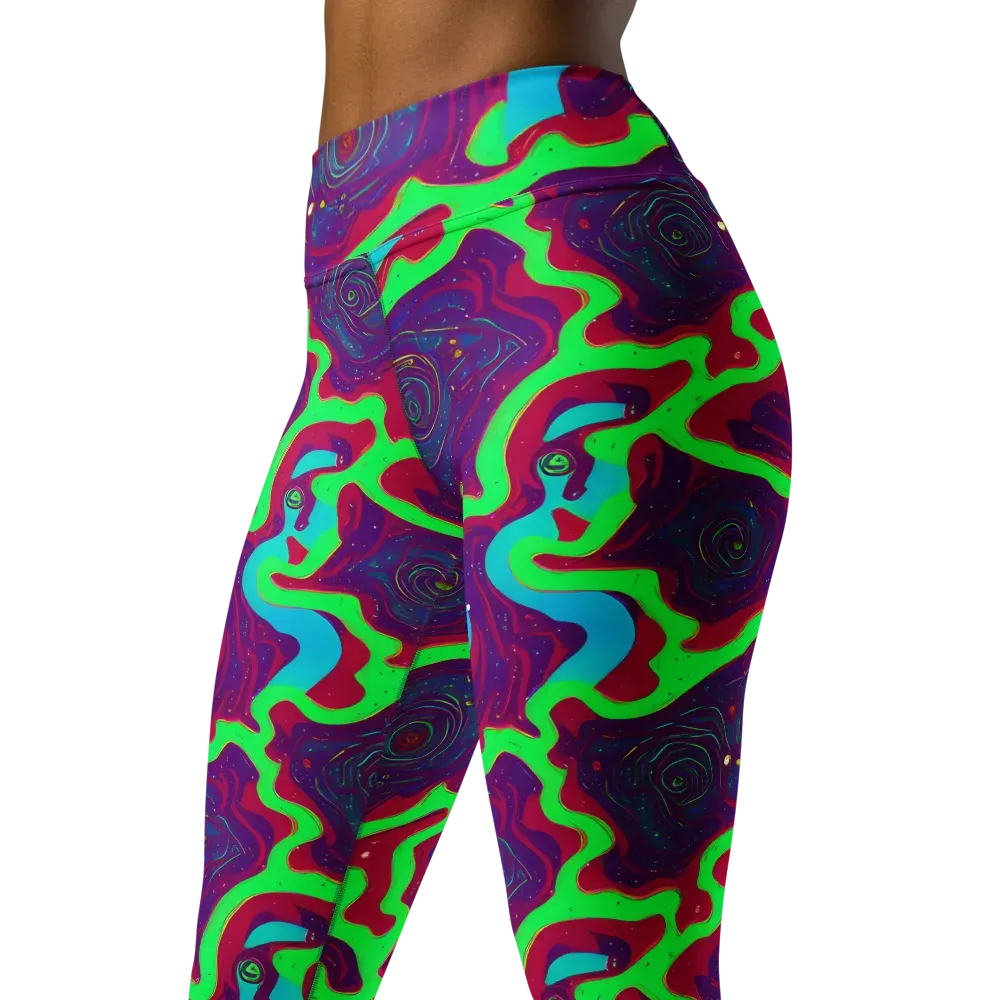 Neon Rose Riot on Yoga Leggings — Left Front