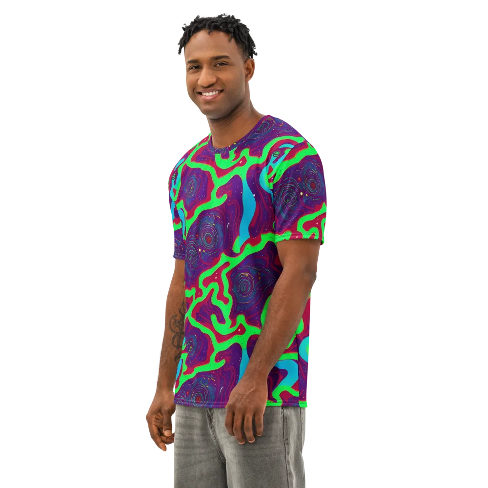 Neon Rose Riot on Men's Cotton Crew Neck T-Shirt — Left Front