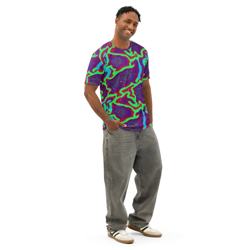 Neon Rose Riot on Men's Cotton Crew Neck T-Shirt — Right Front