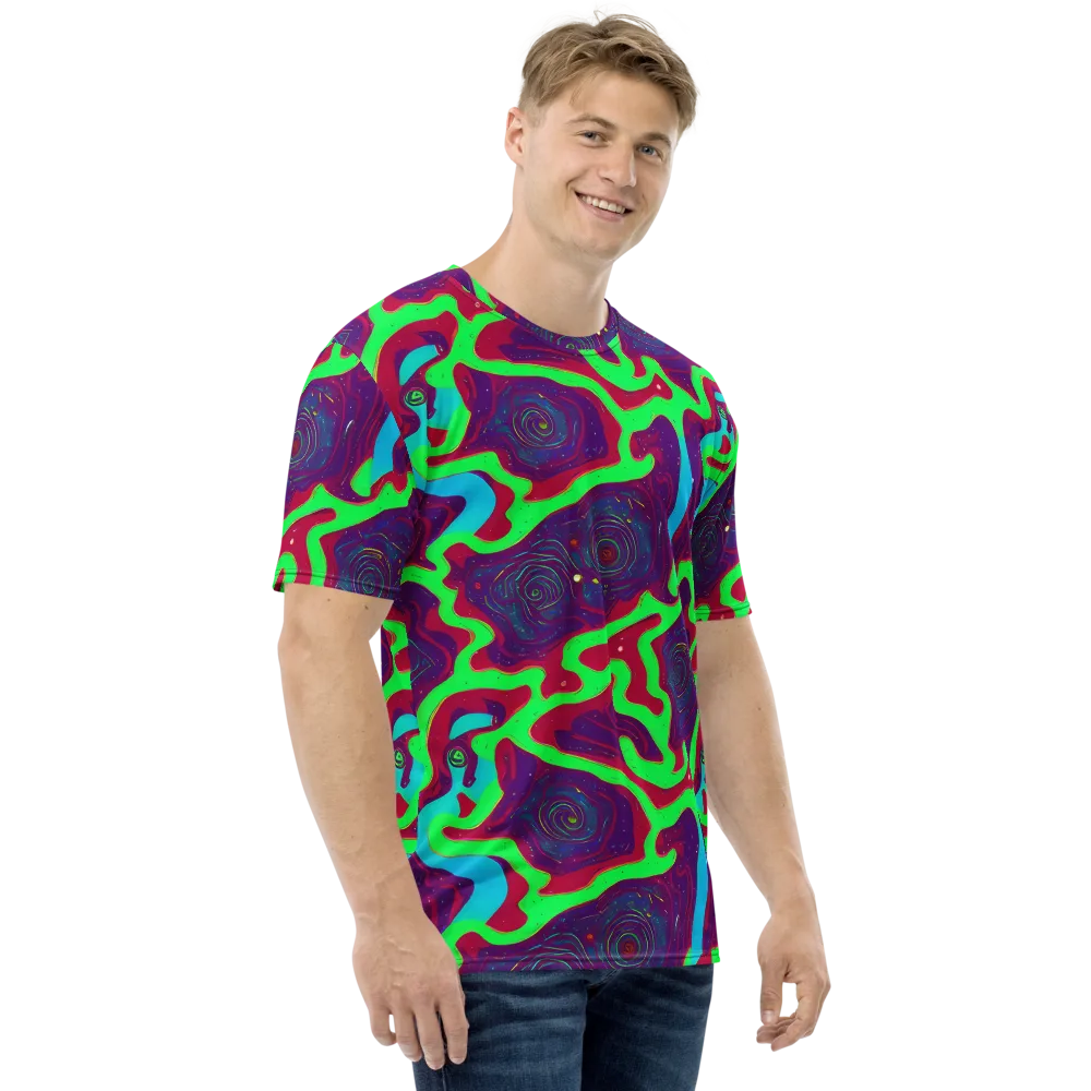 Neon Rose Riot on Men's Crew Neck T-Shirt — Right