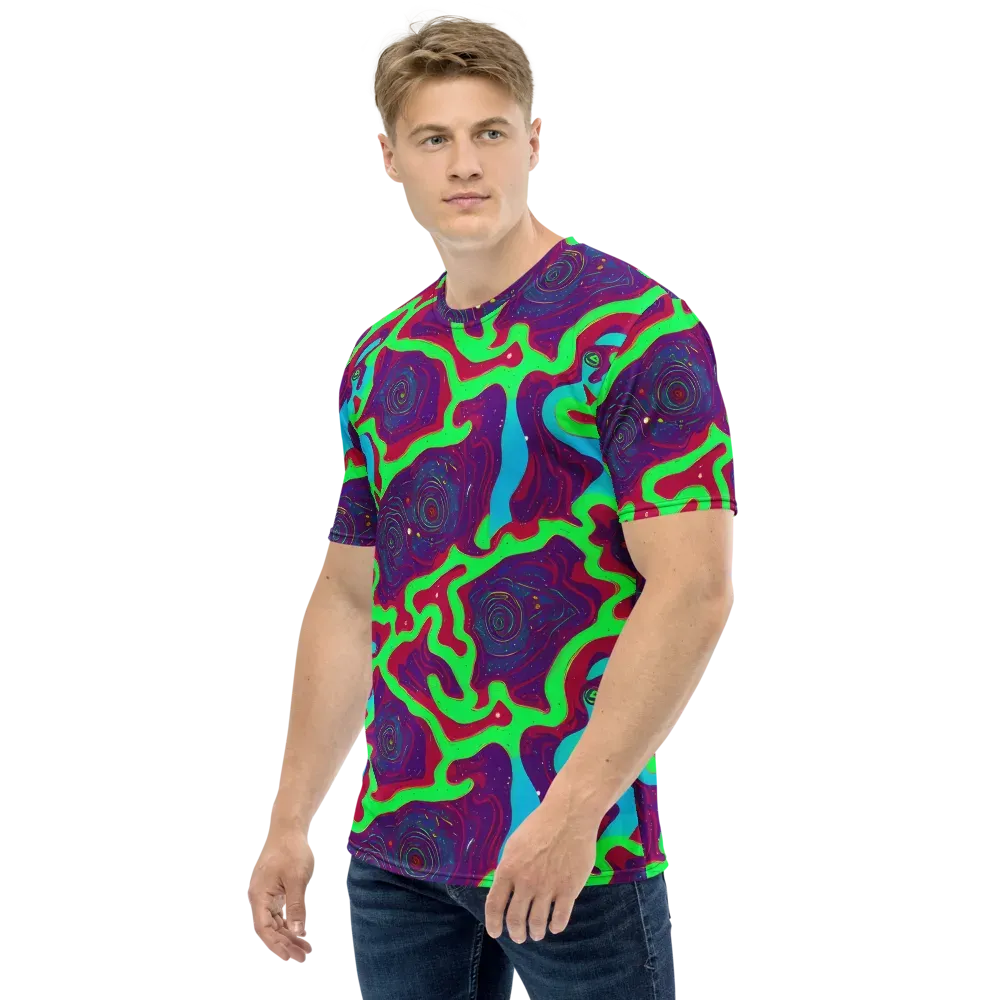 Neon Rose Riot on Men's Crew Neck T-Shirt — Left