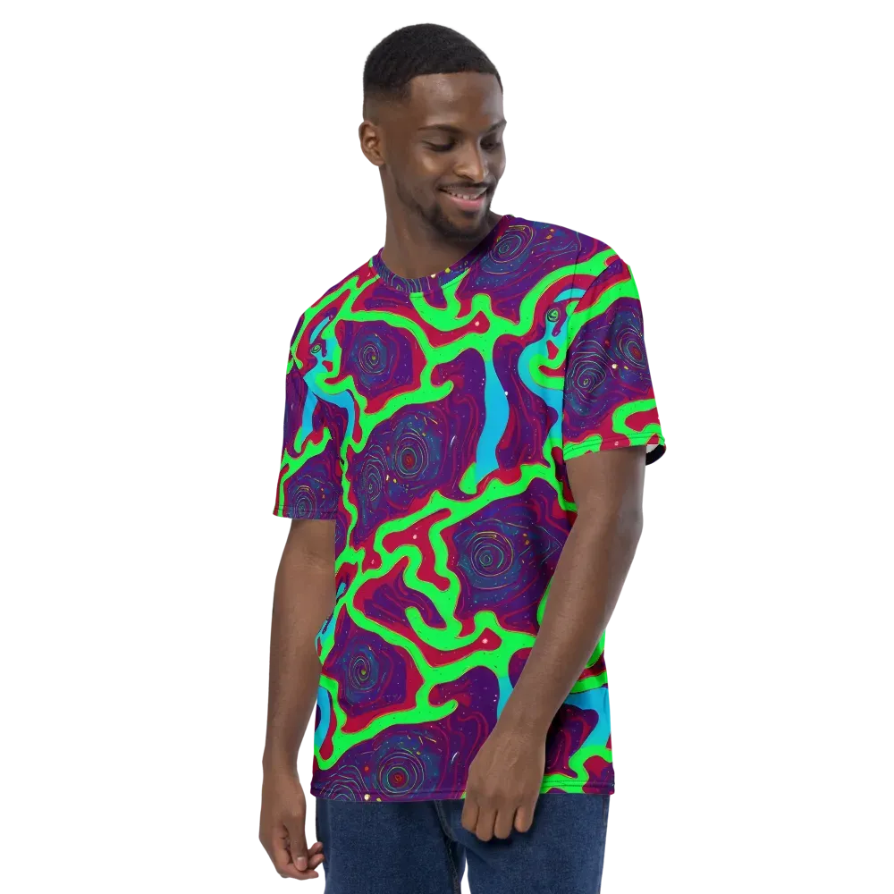 Neon Rose Riot on Men's Crew Neck T-Shirt — Left