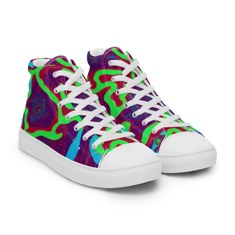 Neon Rose Riot on Men's High Top Canvas Shoes — Right Front