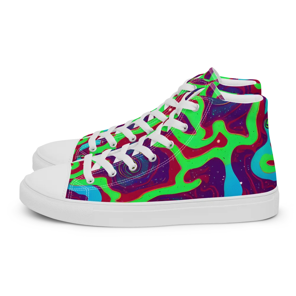 Neon Rose Riot on Men's High Top Canvas Shoes — Left
