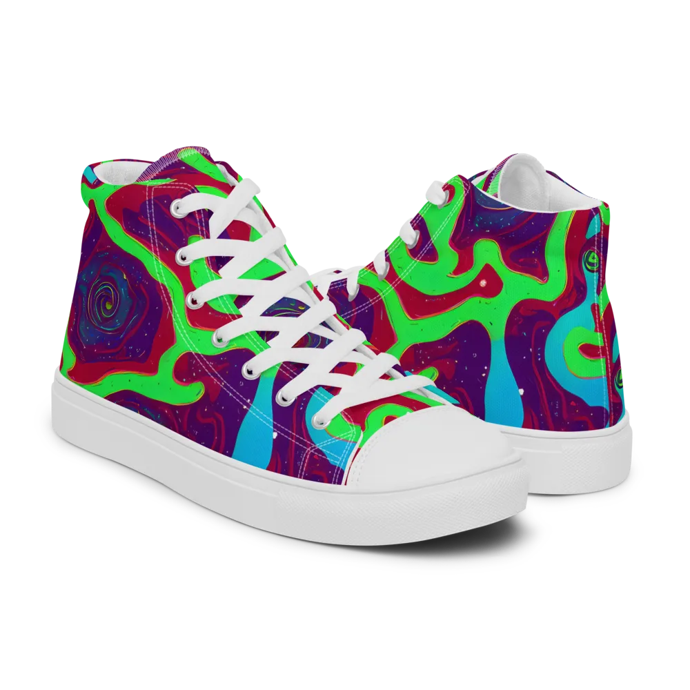 Neon Rose Riot on Men's High Top Canvas Shoes — Right