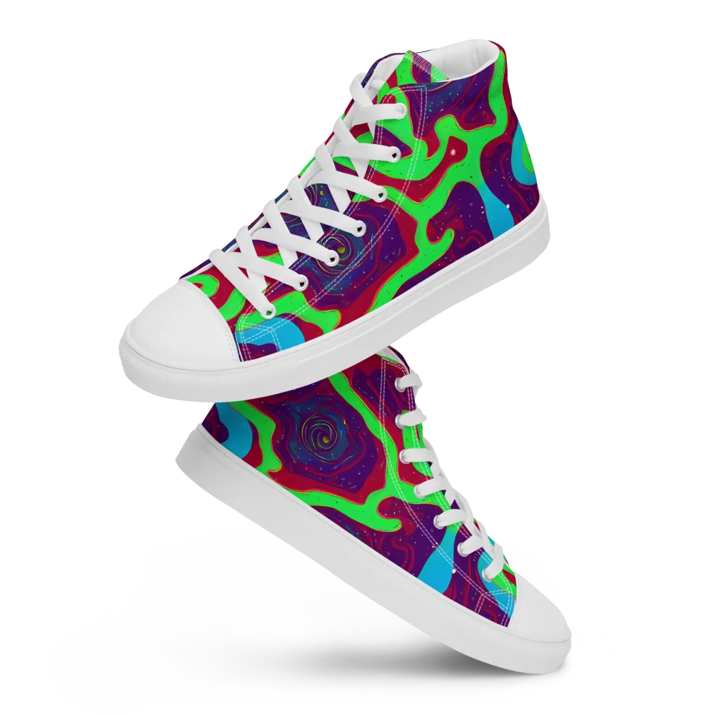 Neon Rose Riot on Men's High Top Canvas Shoes — Front