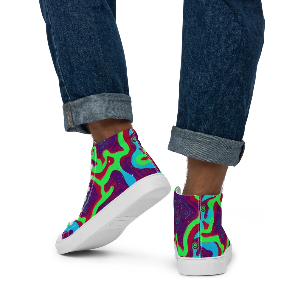 Neon Rose Riot on Men's High Top Canvas Shoes — Back