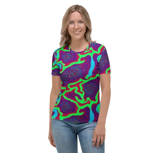 Neon Rose Riot on a Women's Crew Neck T-Shirt