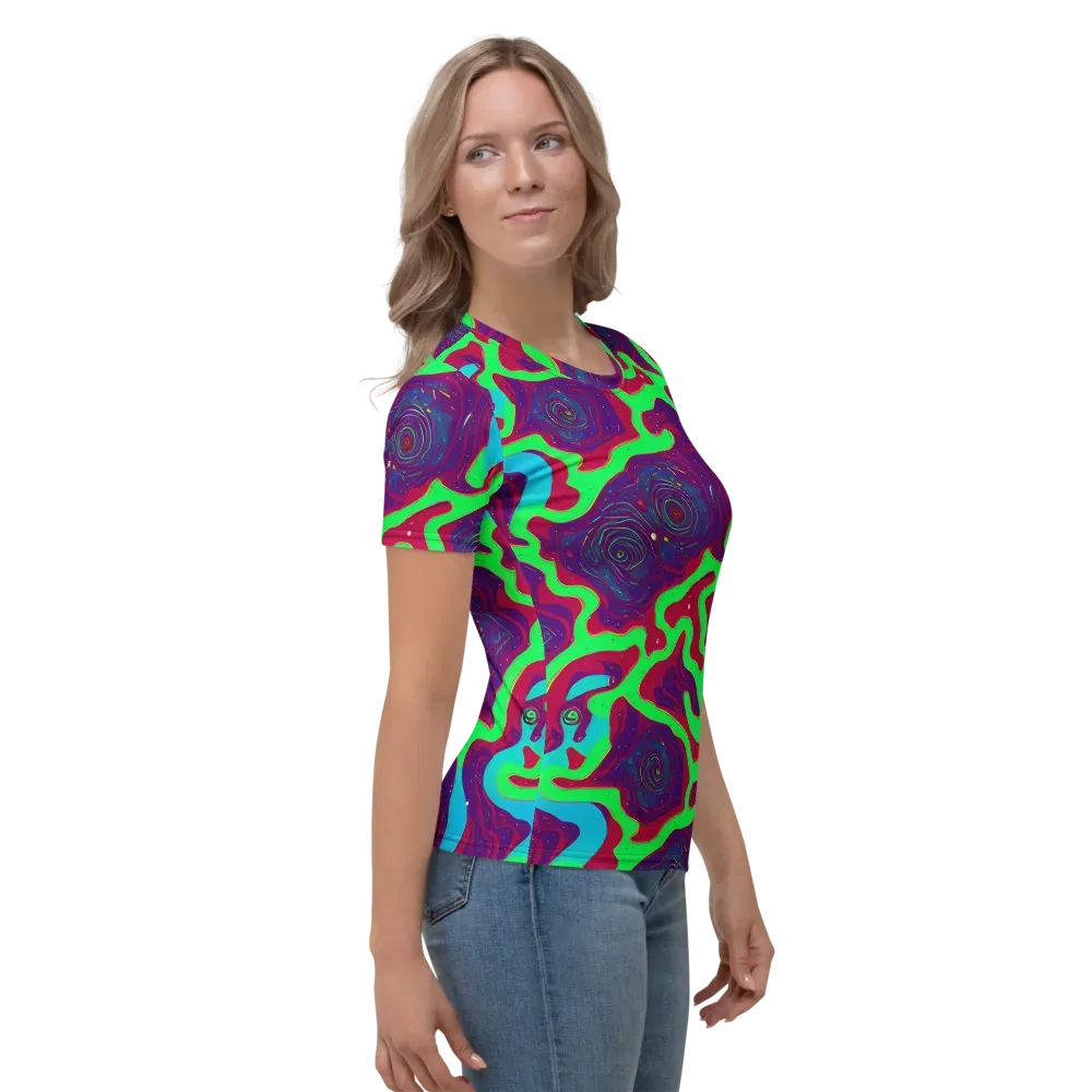 Neon Rose Riot on Women's Crew Neck T-Shirt — Right
