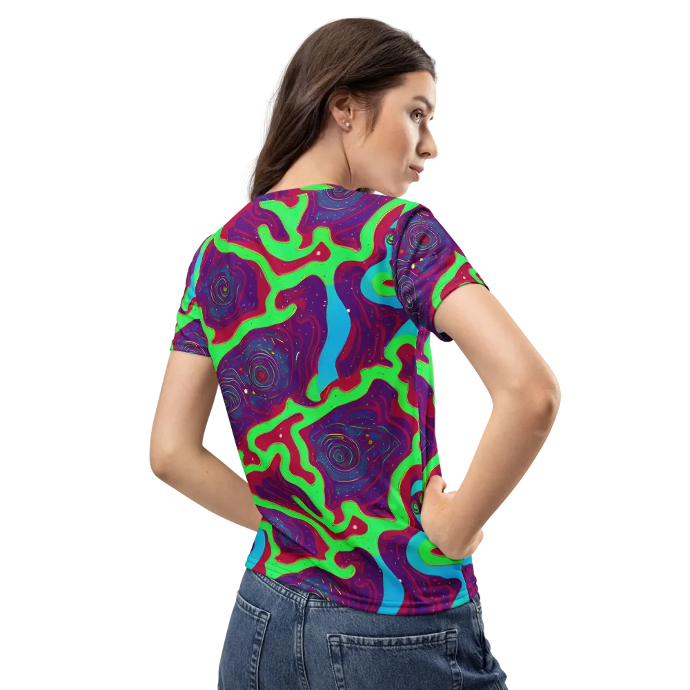 Neon Rose Riot on Women's Crew Neck T-Shirt — Back