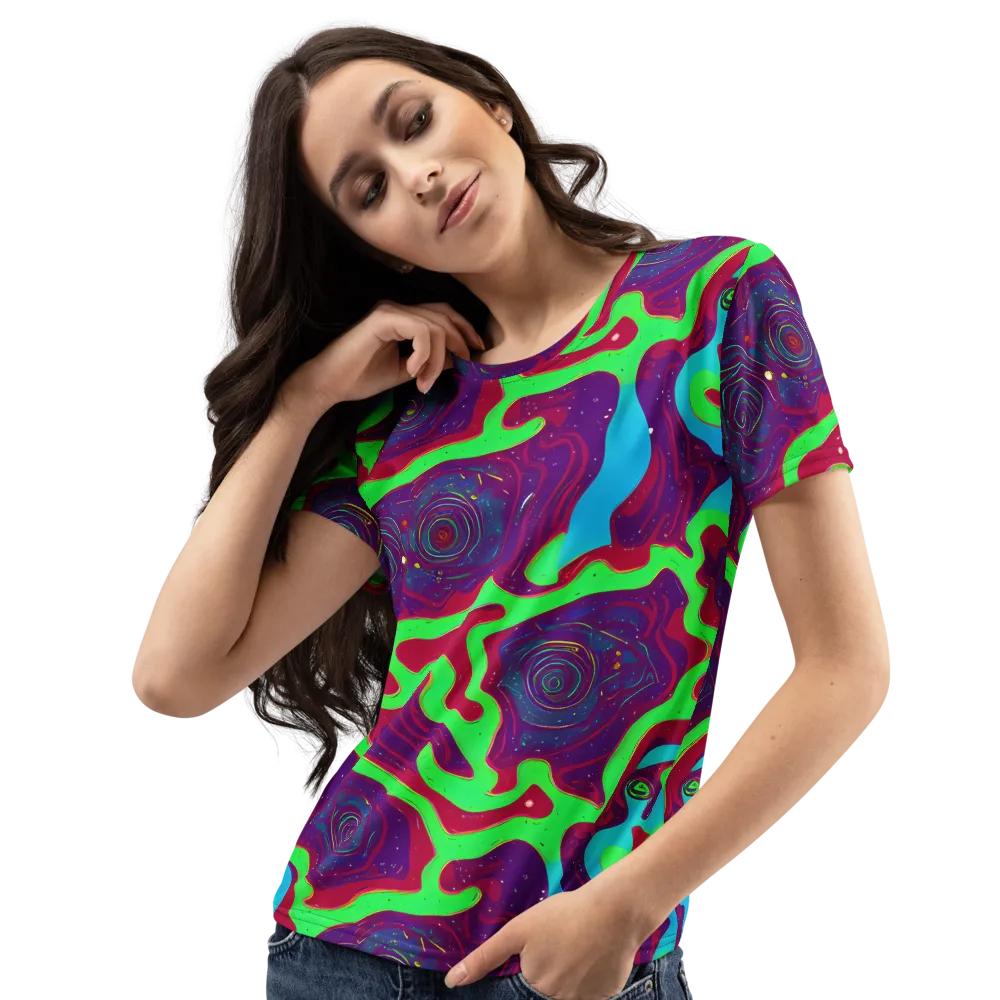 Neon Rose Riot on Women's Crew Neck T-Shirt — Left Front