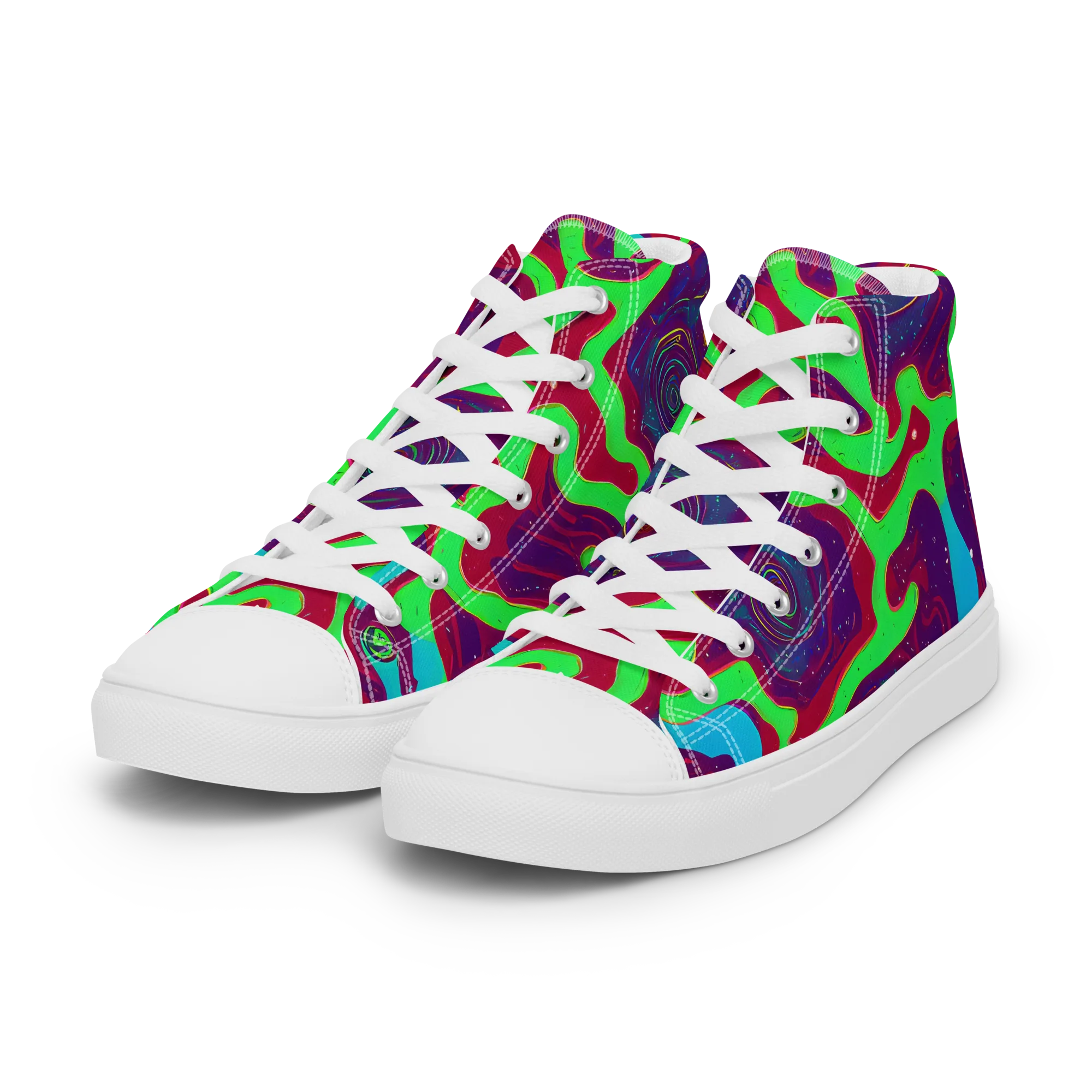 Neon Rose Riot on Women's High Top Canvas Shoes — Left Front