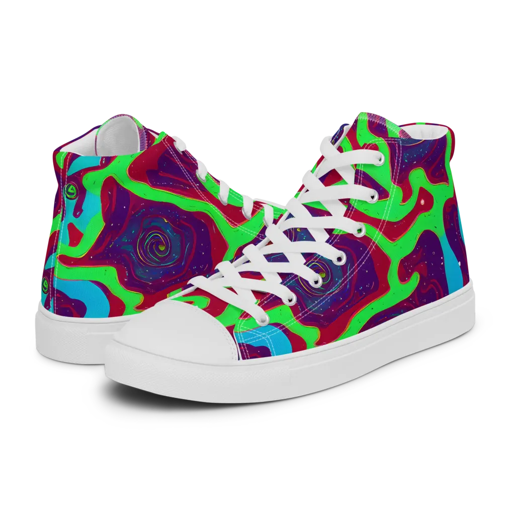 Neon Rose Riot on Women's High Top Canvas Shoes — Left