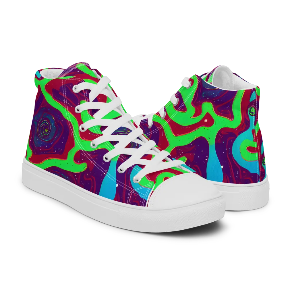 Neon Rose Riot on Women's High Top Canvas Shoes — Right